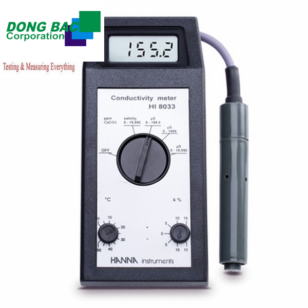 Máy đo EC/TDS cầm tay Hanna HI8033 (0.0 to 199.9 µS/cm; 0 to 1999 µS/cm; 0.00 to 19.99 mS/cm)