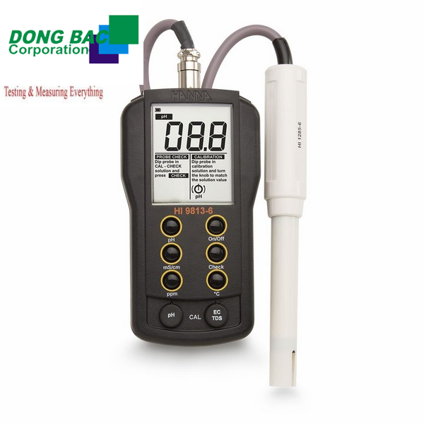 Máy đo pH/EC/TDS/Nhiệt độ Hanna HI9813-6 (0.0 to 14.0 pH, 0.00 to 4.00 mS/cm, 0 to 1999 ppm (mg/L), 0.0 to 60.0°C )