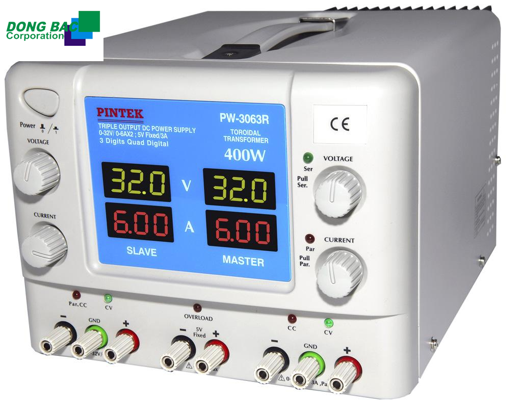 Nguồn cung cấp DC Pintek PW-3063R ( 32V/6A x 2 + 5V/3A ; 3Digits + 4 Display )